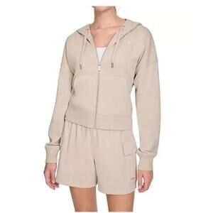 DKNY Beige Terry Zip Up Hoodie Jacket Casual, Minimalist, Loungewear Women Large